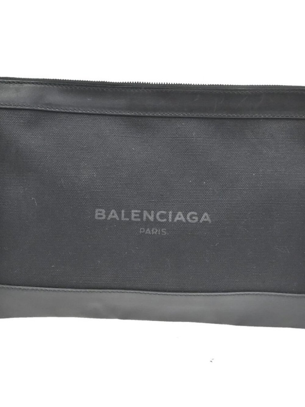 BALENCIAGA Logo Clutch Bag Canvas Leather Black SHW Italy 63TA693